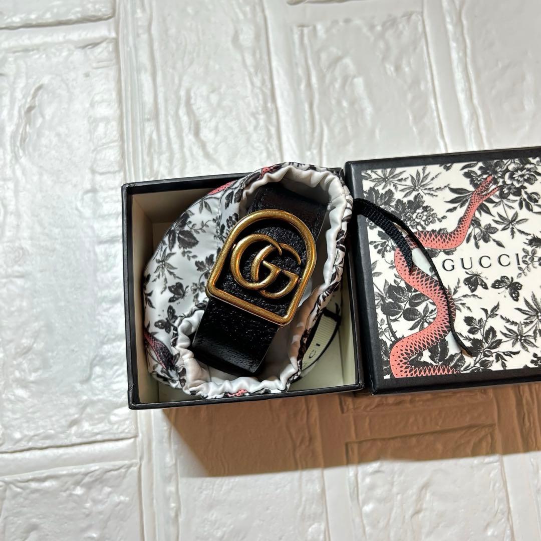 GUCCI ブラック レザー ブレスレット GG グッチ