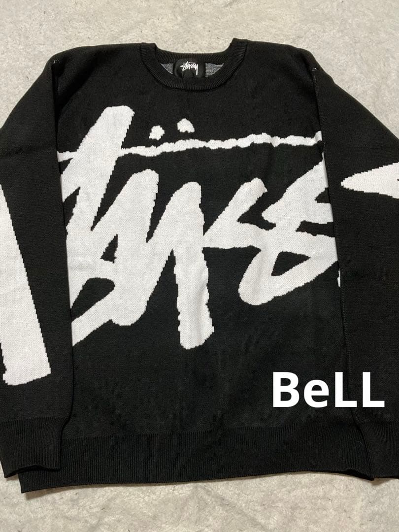 STUSSY ロゴ入り ニットセーター ブラック 男女兼用