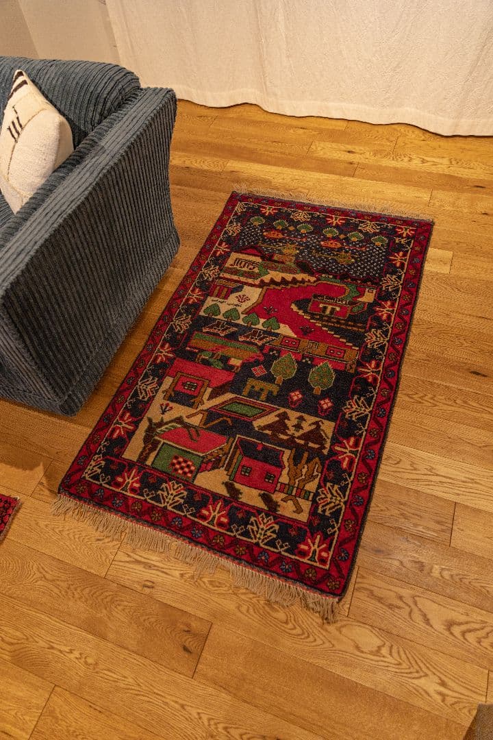 ウォーラグ ヴィンテージラグ トライバルラグ143cm×83cm ウール絨毯の