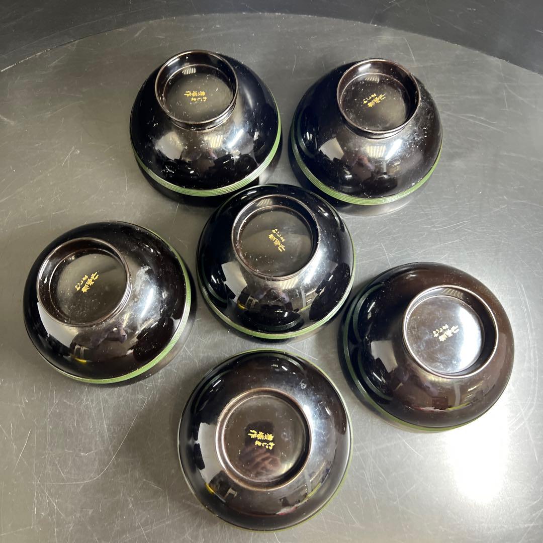 輪島塗 廣塚作 研ぎ出し蒔絵椀6客と蓋1点 身口径11.5㎝ 東Y8-0206①
