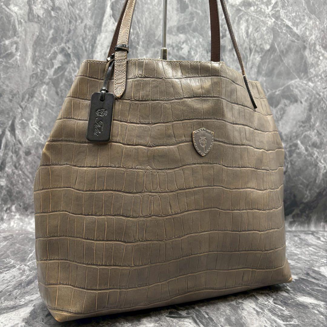 FELISI フェリージ　トートバッグ　カーキ　型押し　オールレザー