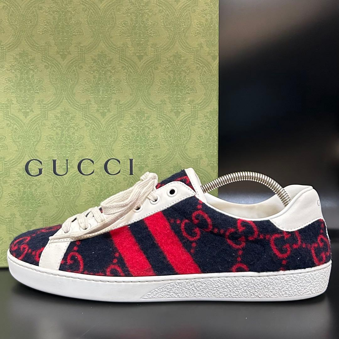 【極美品】グッチ GGウール ジャンボ スニーカー メンズ ニット 紺 26.5 GUCCI（グッチ） 【極美品】GUCCI セーター ニット GG ロゴ モノグラム