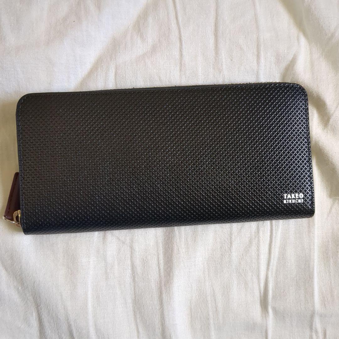 未使用　タケオキクチ ラウンドジップ 型押し 牛革 TAKEO KIKUCHI