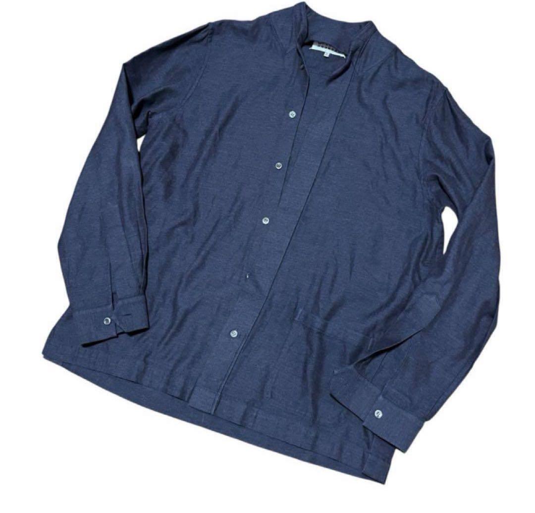 【メゾンマルジェラ】ノーカラーシャツ ネイビー 17aw