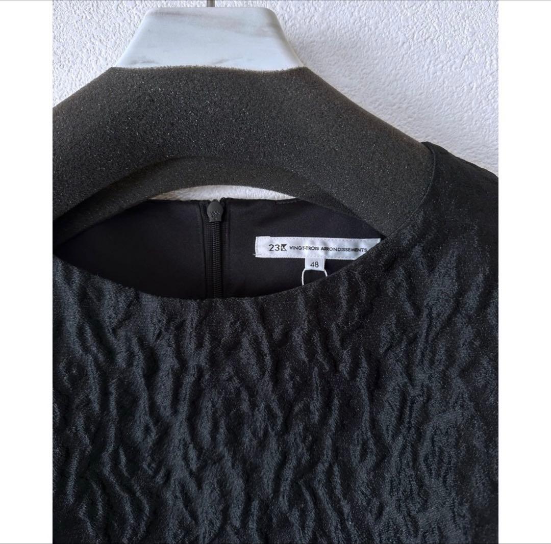 大きいサイズ48＊23区 米沢産 ジャカードペプラム トップス＊自由区