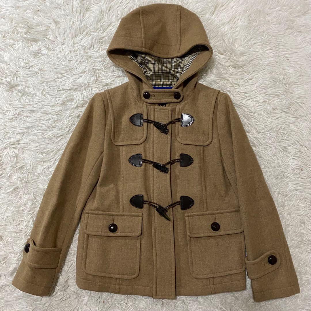 【美品】バーバリーブルーレーベル　ダッフルコート　ノバチェック　ブラウン　S 極美品/L】バーバリー ダッフルコート メガノバチェック カシミヤ混
