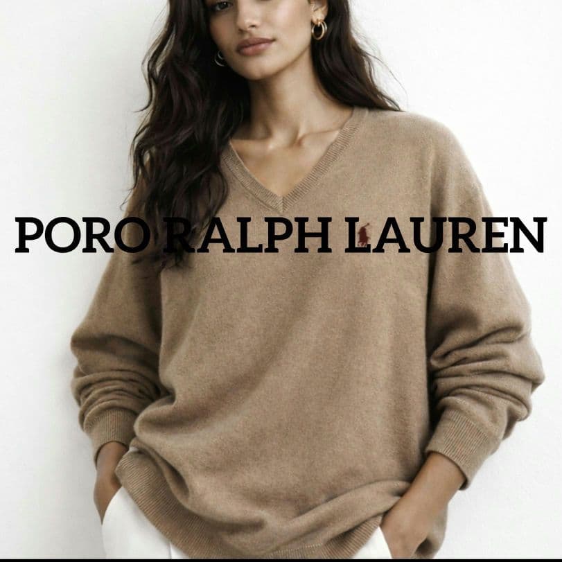 Polo Ralph Lauren 　Vネックセータ　ベージュ　オーバーサイズ 中古・古着通販】POLO RALPH LAUREN (ポロ・ラルフローレン) Vネック