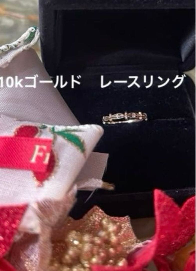 透かし模様10kゴールド レースピンキーリング