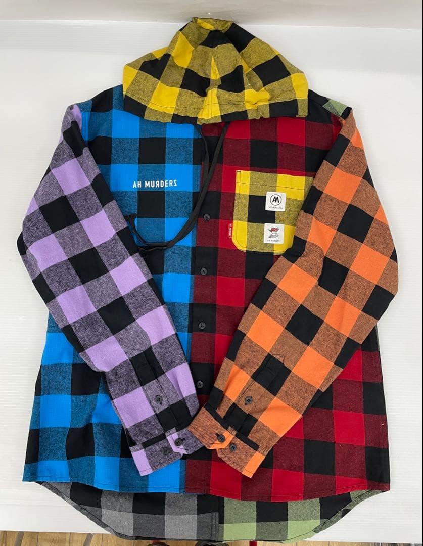 knmen127-0712 AH MURDERZ フードチェックシャツ