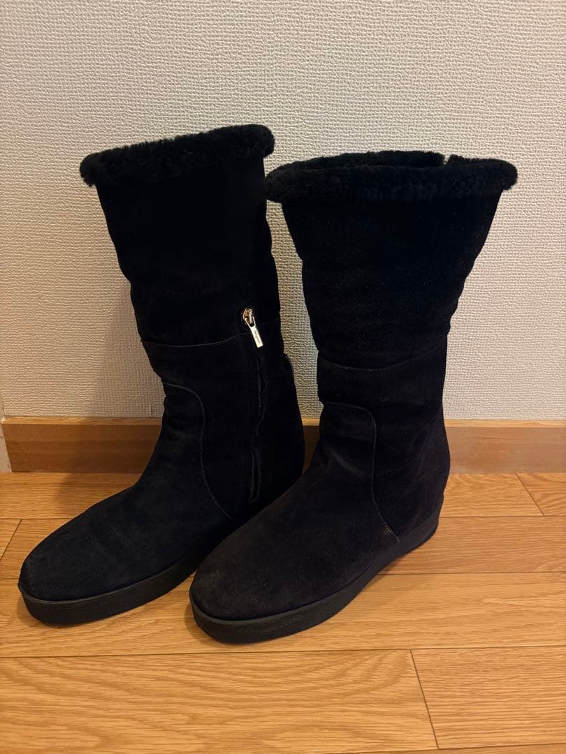 【中古】フェラガモ ロングムートンブーツ スエード 2way サイズ7ハーフ
