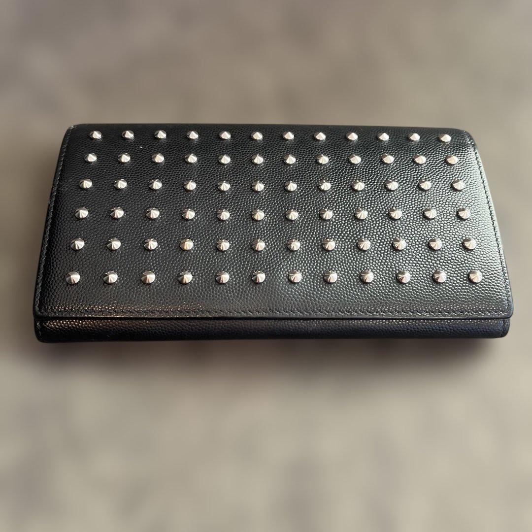 Saint Laurent サンローラン　スタッズ付きブラックレザー長財布 SAINT LAURENT PARIS サンローランパリ スタッズ ロングウォレット 長