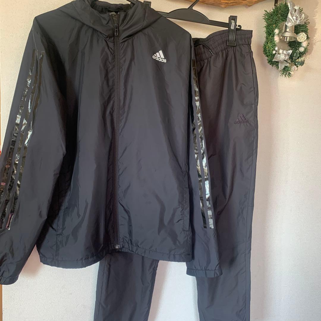 adidas ウィンドブレーカー上下セット　ブラック　裏地付きLサイズ