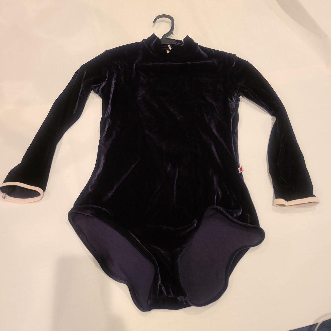 ベロアのブラックとペールピンク XL 長袖レオタード YUMIKO 美品