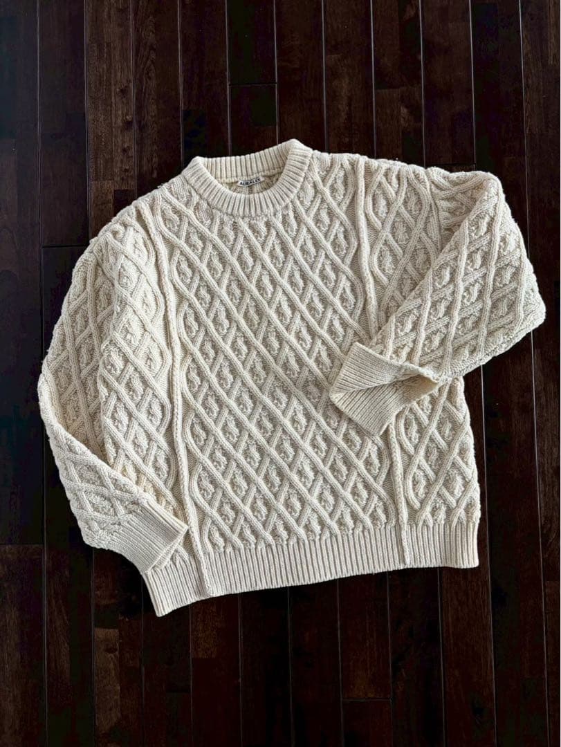 AURALEE/美品 19AW メリノウール ケーブルニット アイボリー 1 セール】『WEB限定』『XLサイズあり』メリノウールケーブルニット