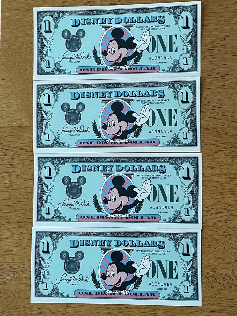 初版1987年ディズニーダラー　連番＄1札　4枚