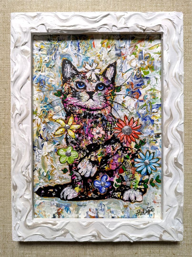 10000円→8000円SALE価格！手作り額付き作品　「蒼天のニャンコ」 楽天市場】【安心のメーカー直営、直送】 エサシトモコ『天馬猫