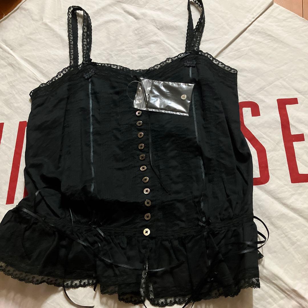 ピンクハウス 未使用品 綿ローン&フランス製?!レース黒生地キャミソール