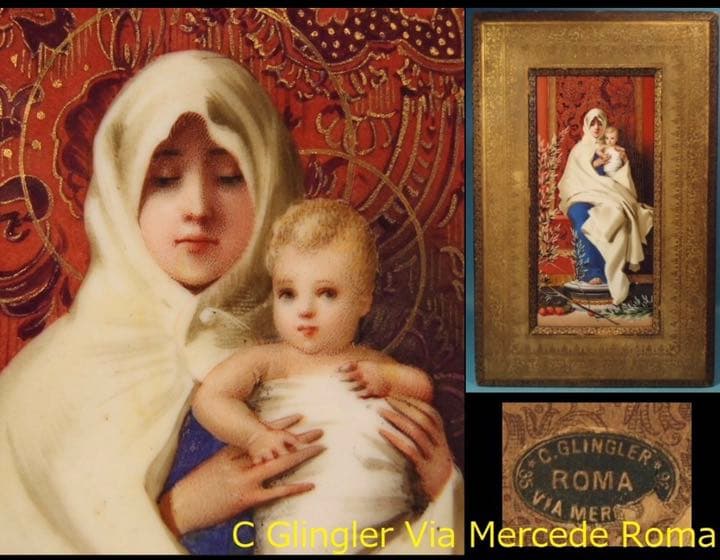 送料無料　18-19世紀手書き陶板「聖母マリア」 イタリア購入