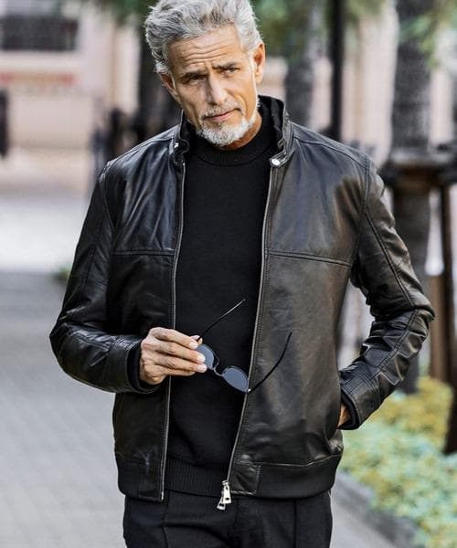 AKM Contemporary 中綿レザーブルゾンＬブラック