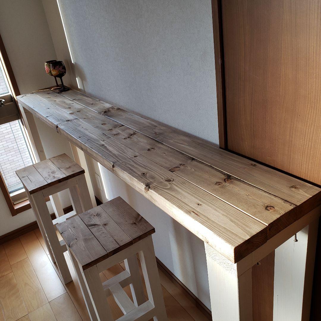 150×35 90 カウンターテーブル 無垢材　アンティーク風　木目調　天然素材