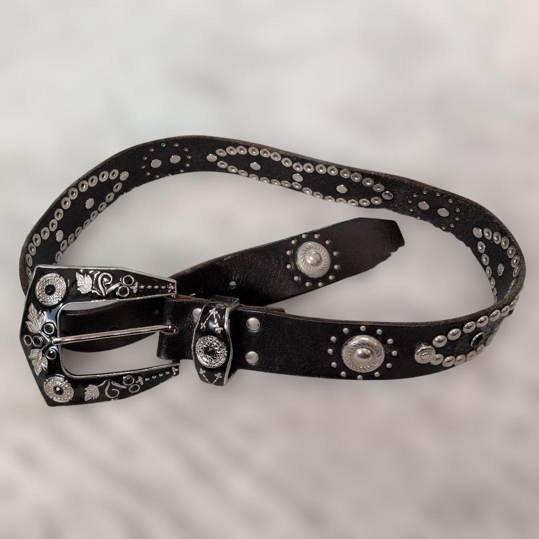 【本日限定価格】トルネードマート　黒レザーベルト パイソン＆スタッズ　Mサイズ