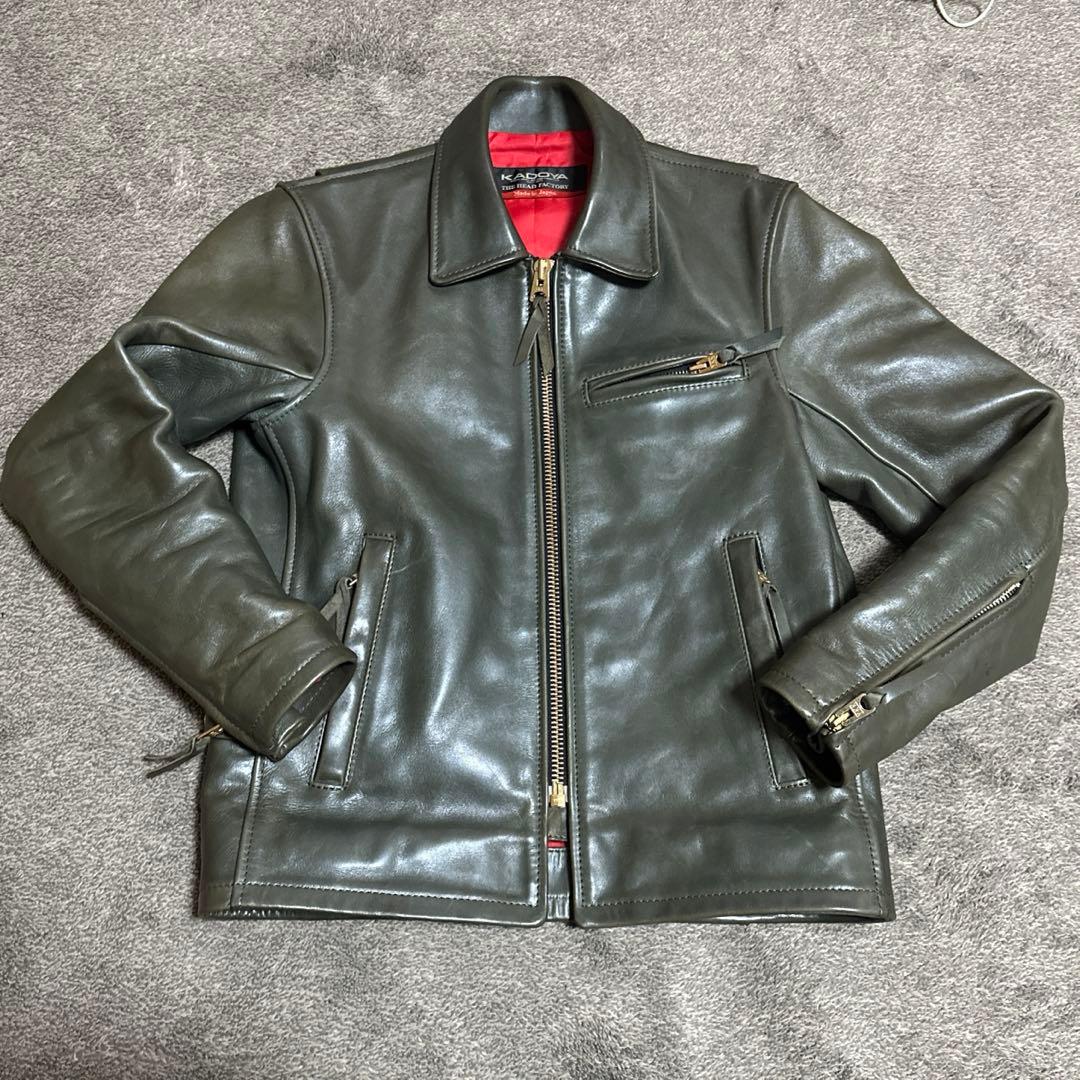 KADOYA ヘッドファクトリー オリーブ レザー シングルライダース カドヤ