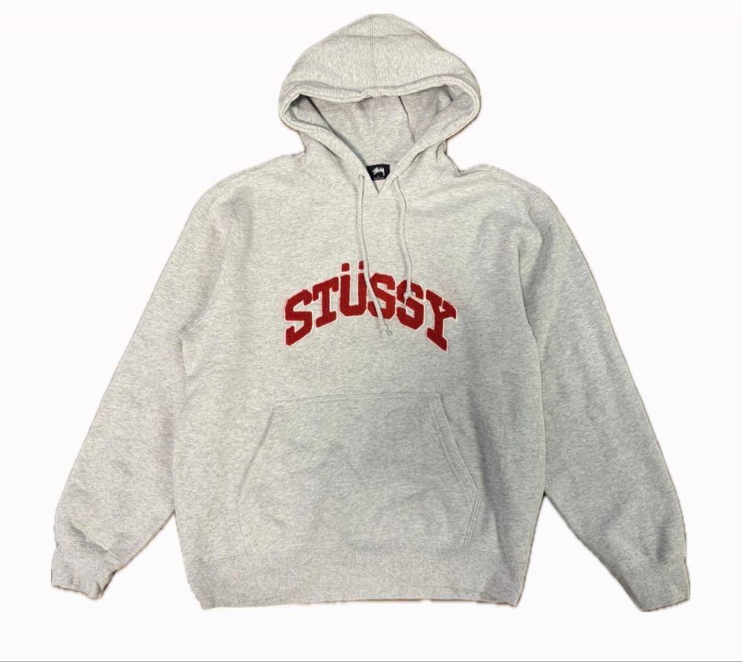 stussy パイルアーチロゴ　パーカー　グレー Stussy Stussy Appliqué Chenille Arch Logo Hoodie | Grailed