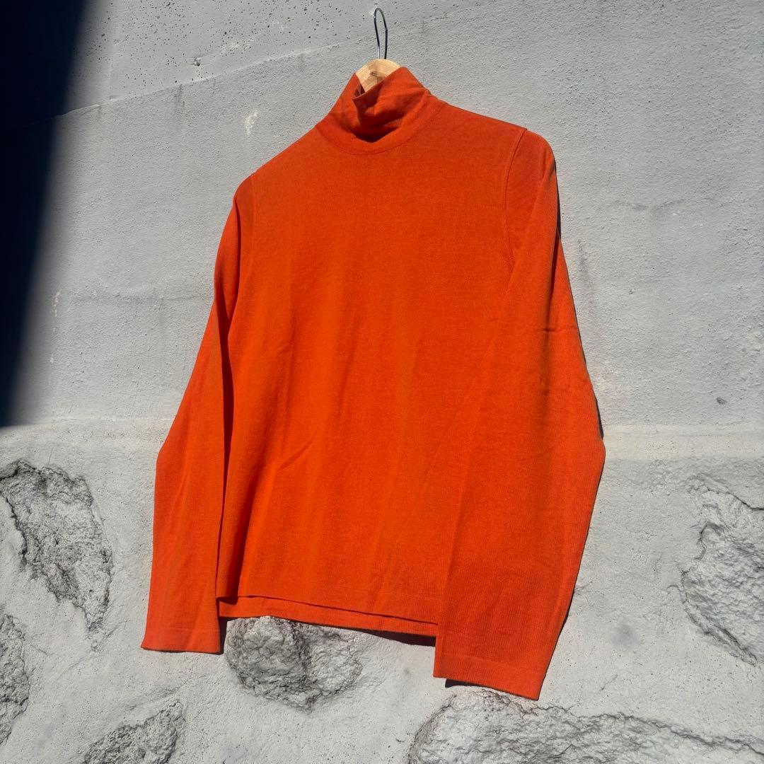 極美品】 HERMES エルメス ニット セーター タートルネック オレンジ