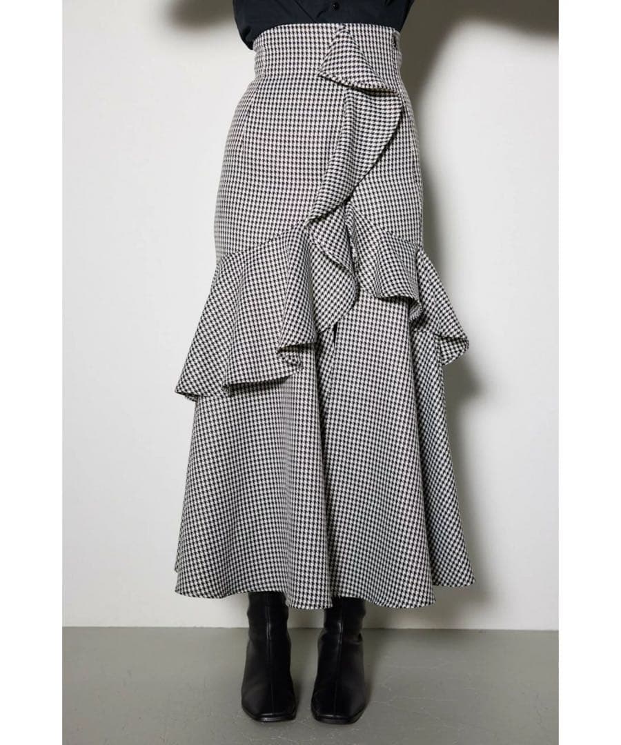 ぴよrienda ダブルフリルスリットスコートショートパンツ 千鳥柄