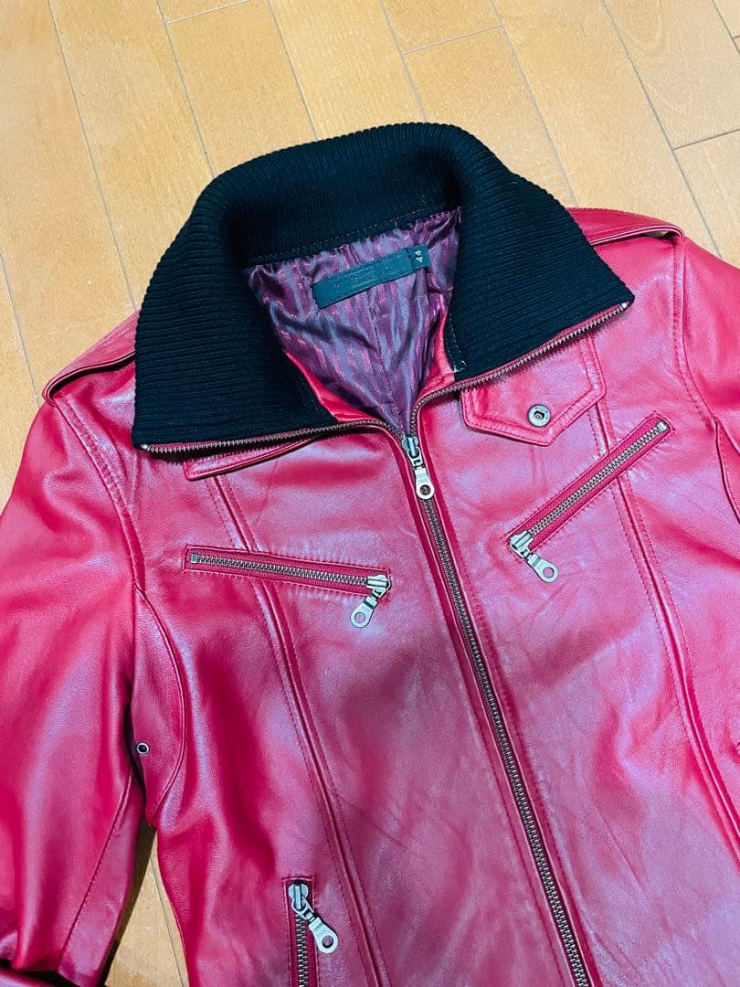 FUGA ライダースジャケット シングル ラムレザー 赤