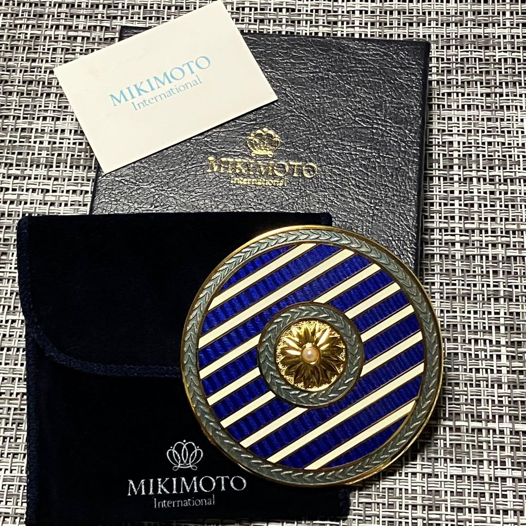 美品 ミキモト MIKIMOTO 真珠 円形 鏡 ミラー