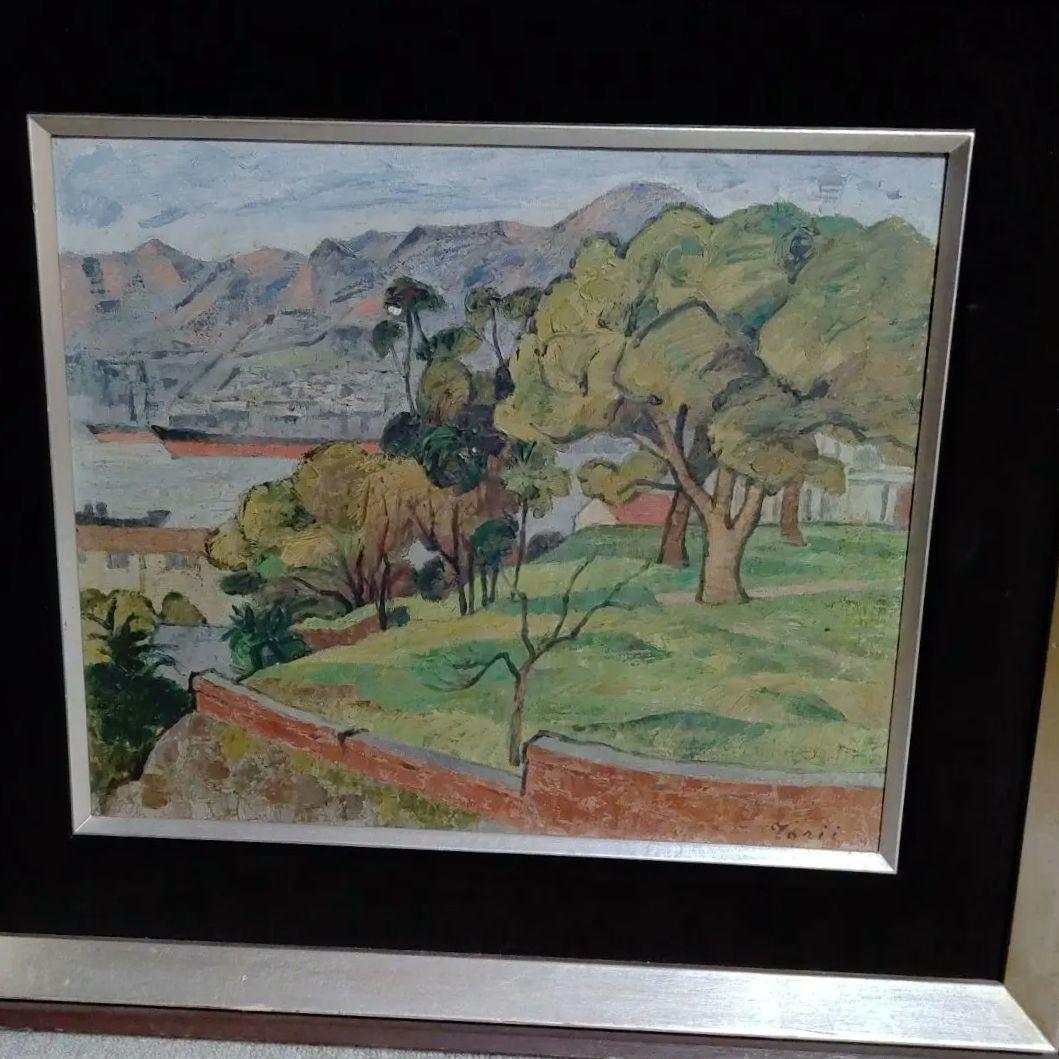 鳥居敏文画家．印象派風 油彩画 木々の風景 硝子無し1908年−2006没蔵出し Chokosai Eisho（鳥高斎栄昌） 鳥高斎栄昌「若那屋内白露