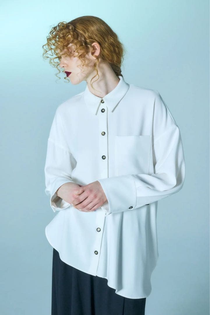 ENFOLDエンフォルドDRAPE-HEM SHIRTドレープヘムシャツ白シャツ