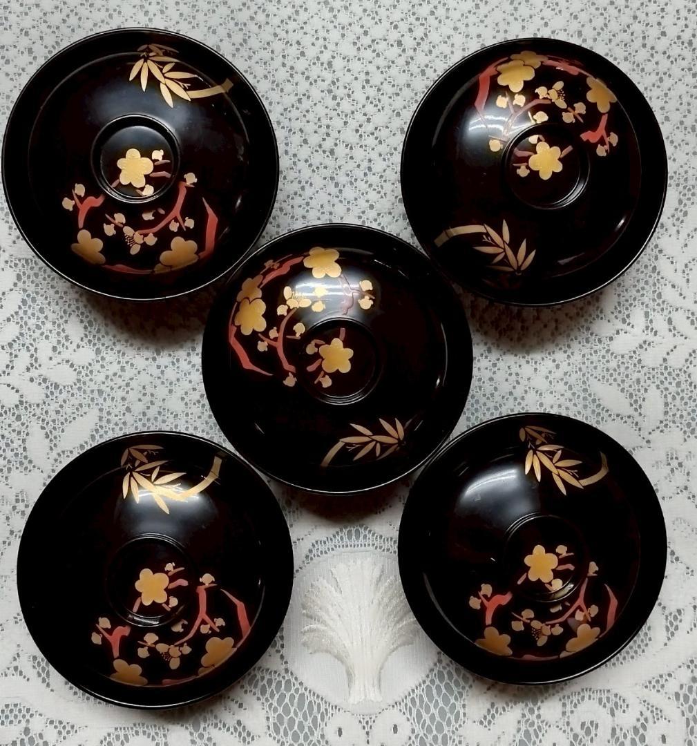 朱漆 箸洗 小吸物椀5客 表完 茶懐石 R1368朱漆 箸洗 小吸物椀5客 表完