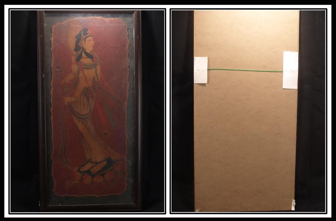 中国唐時代　敦煌莫高窟壁画 彩絵　人物像 発掘品 AK1734A7-2