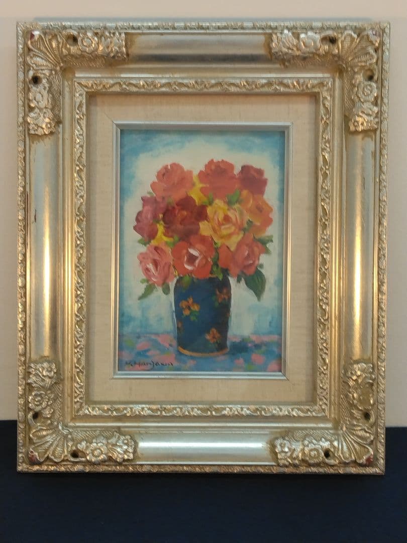 半沢匡夫「薔薇」油彩 サムホール 額