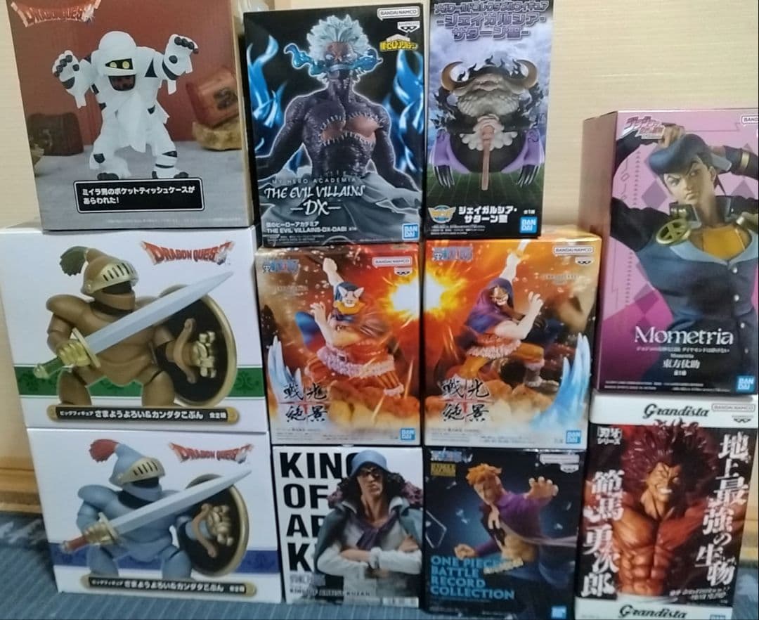 プライズフィギュアまとめ売り ワンピース・ドラクエ・ヒロアカ・ジョジョ・刃牙 ジャンプ プライズ フィギュア おまけ付き雑貨 未使用混在まとめ 計17