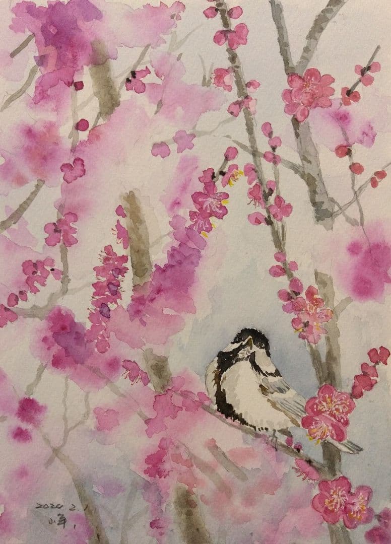 『梅とシジュウカラ』