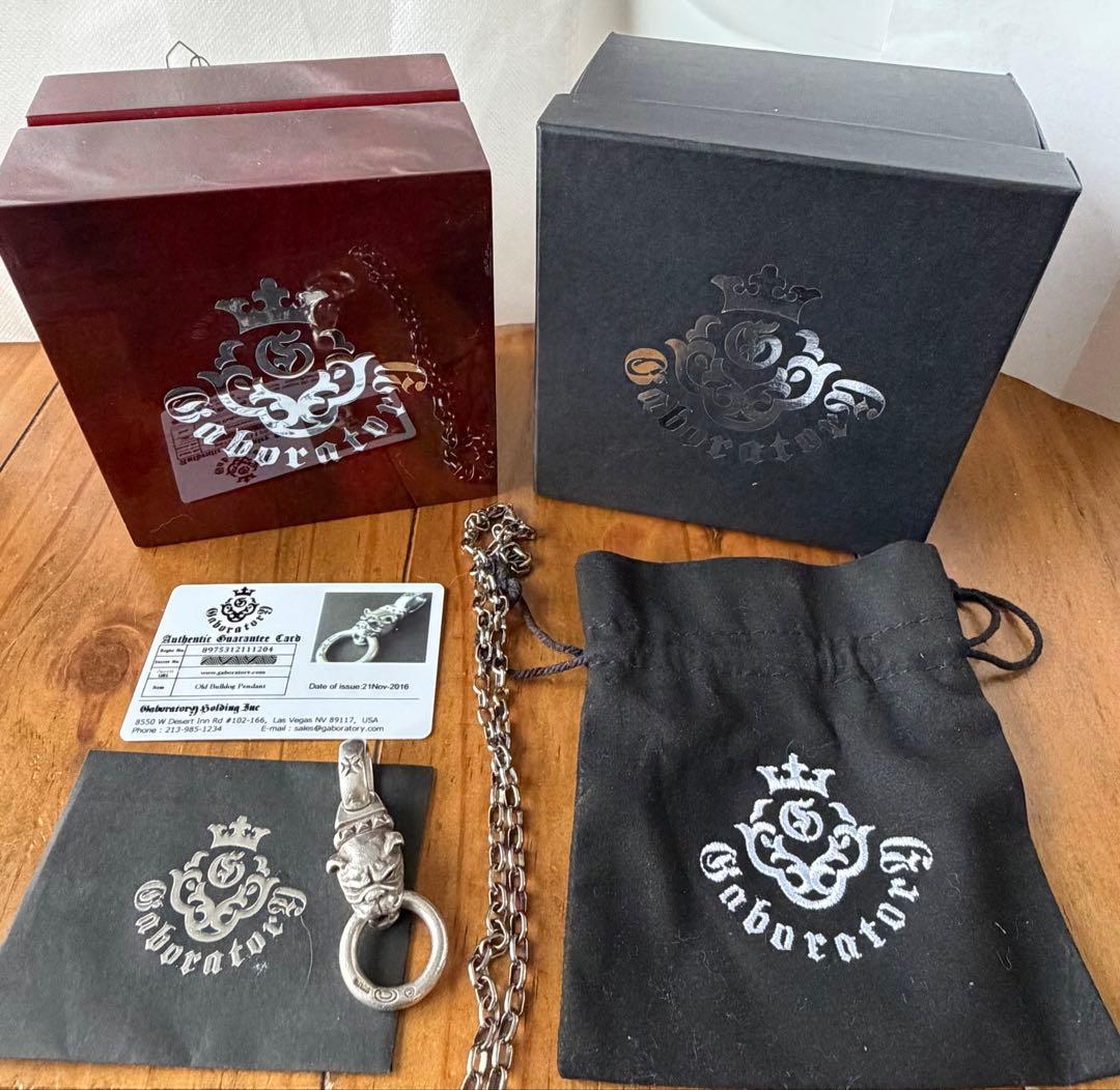 ガボールブルドッグヘッドペンダント★純正木箱、ギャランティカード、アズキチェーン