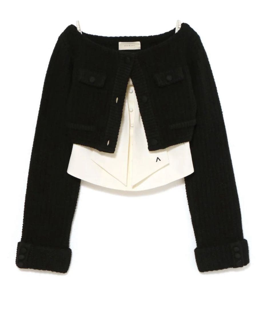 トップス Twiggy tweed ribbon set tops black