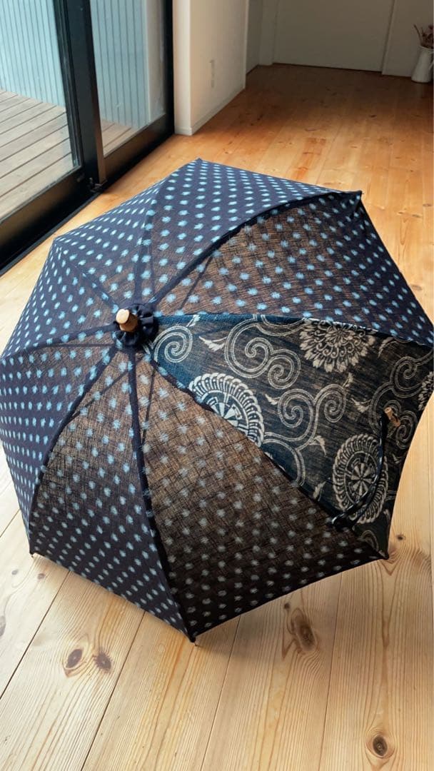 雪ん子　型染めリメイク日傘