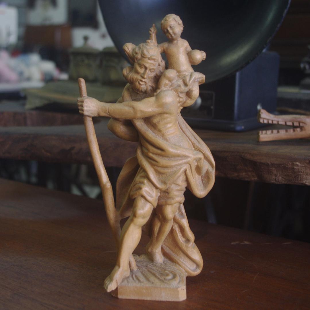 アンティーク 聖クリストファー木彫像 キリスト ドイツ 英国 木彫り 聖クリストファー像 カラー 6cm - ドン・ボスコ社