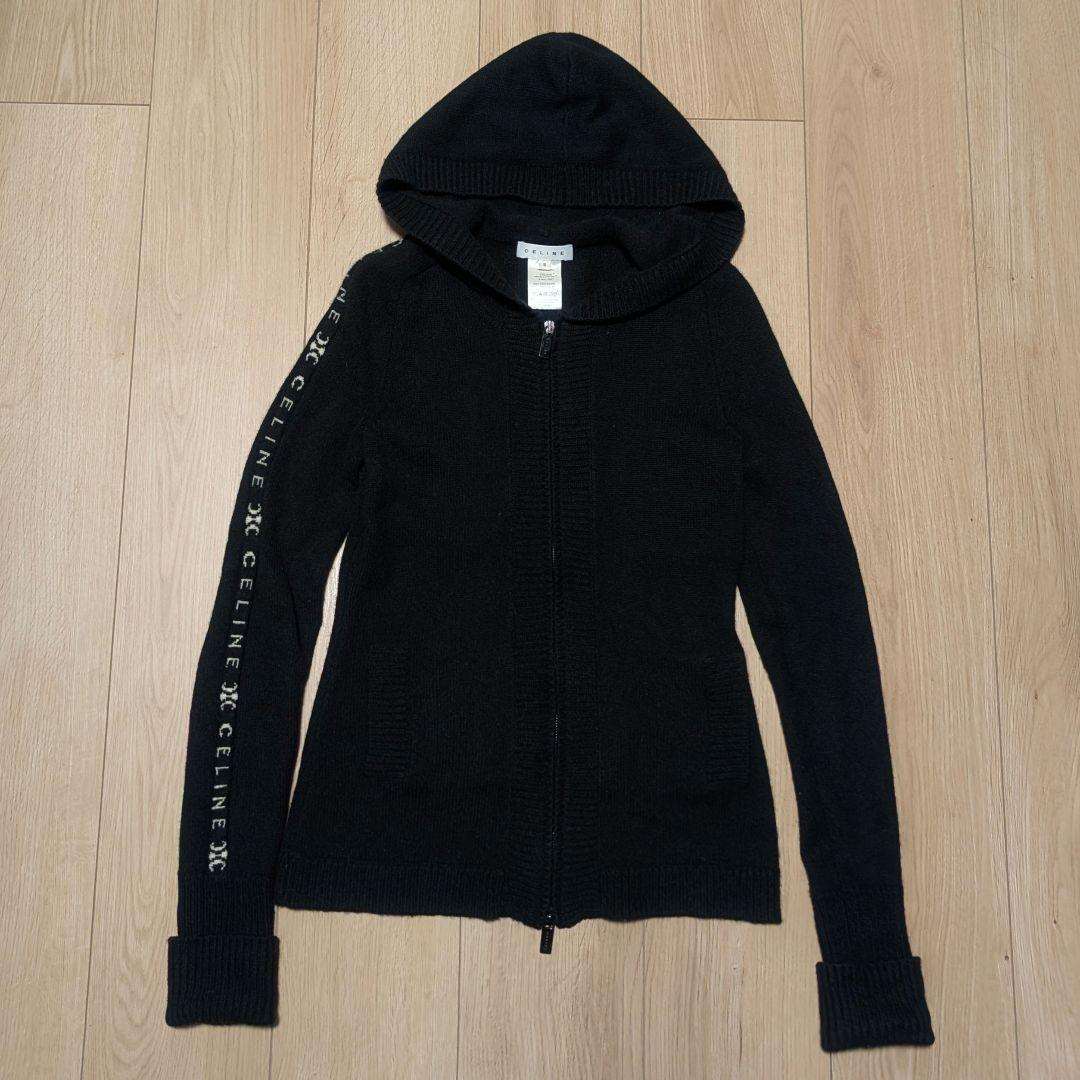 CELINE カシミヤ100% ニットパーカー トリオンフ ロゴ ジップアップ CELINE (セリーヌ) カシミヤ混 フルジップ ニットパーカー