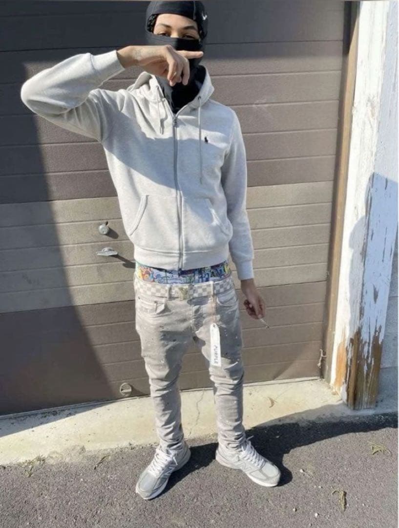 Polo zip up hoodie gray セットアップ　パーカー