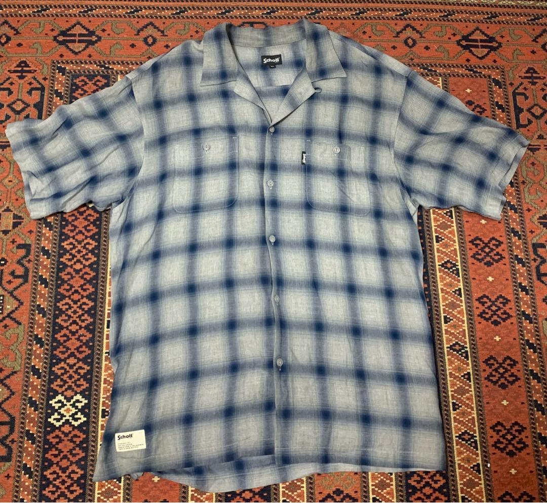 Schott レーヨンオンブレチェックシャツ ブルー シャドーチェック
