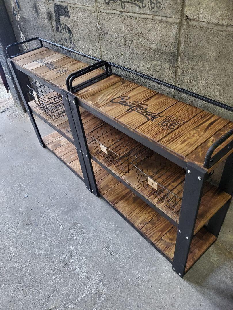 【かごつき】男前インテリア　棚　２台　植物　多肉植物　インダストリアル 0201