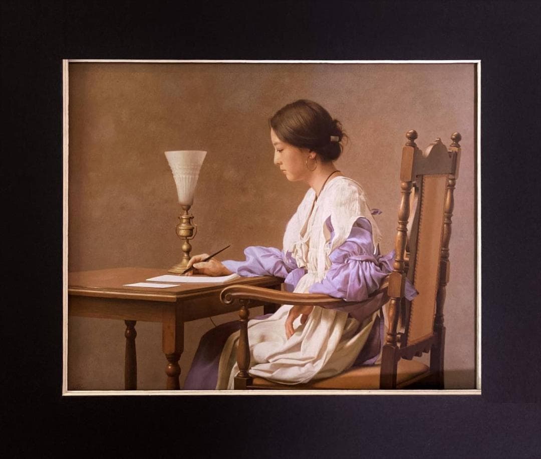 森本草介、【午後の部屋】、希少な額装用画集画、新品高級額 額装付、状態良好