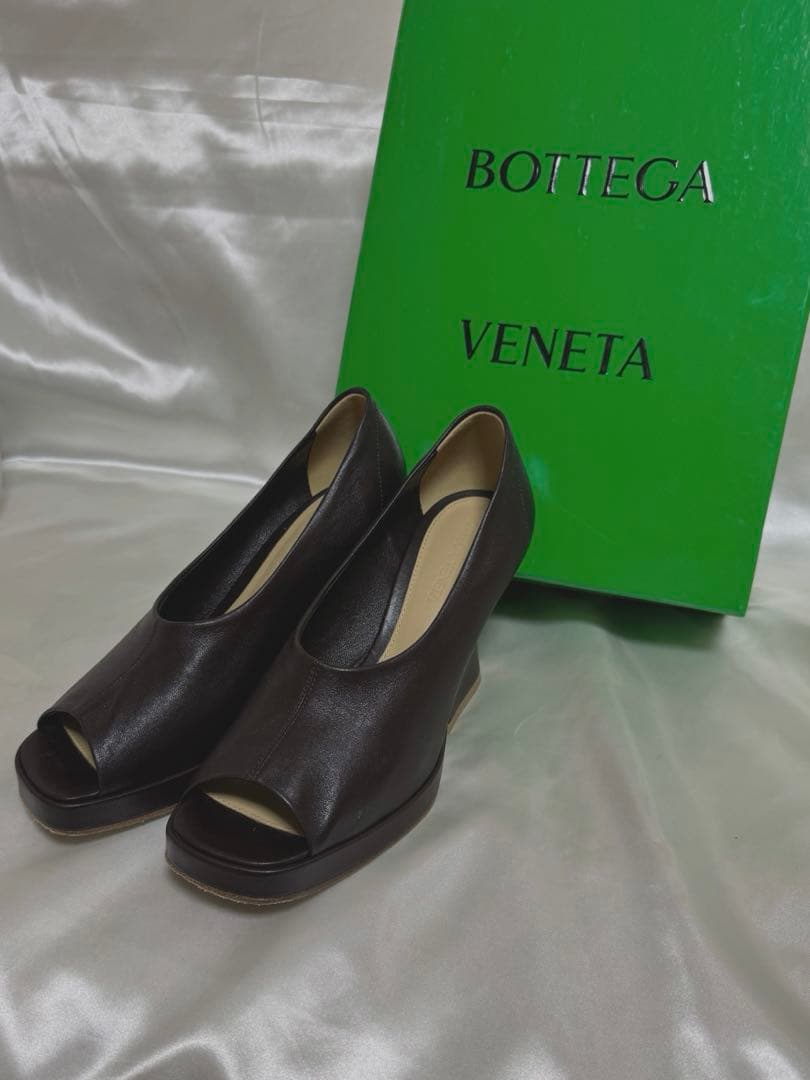 BOTTEGA VENETA◆ダークブラウン オープントゥ ハイヒール ブラウン