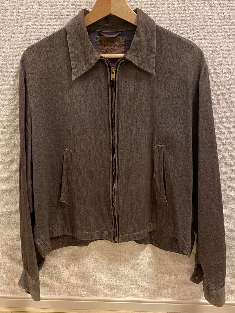 Vintage 50s レーヨンギャバジンジャケット　グレー　黒