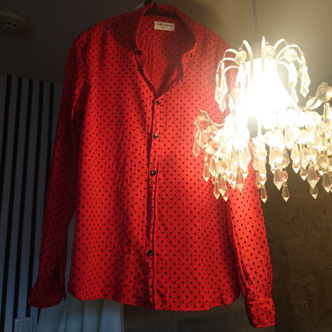 サンローラン／ドット柄（立体ドット）シルク長袖シャツ38 サンローラン／ドット柄（立体ドット）シルク長袖シャツ38 - メルカリ